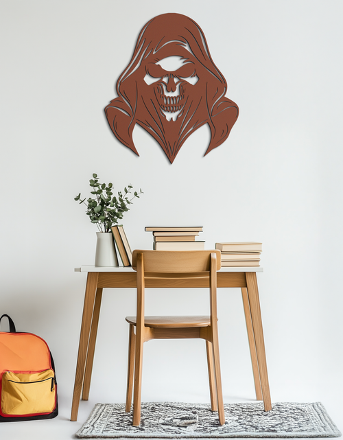 Load image into Gallery viewer, Grim Reaper Hooded Skull Metal Wall Art – Dark Gothic Horror Silhouette Design- KAF637