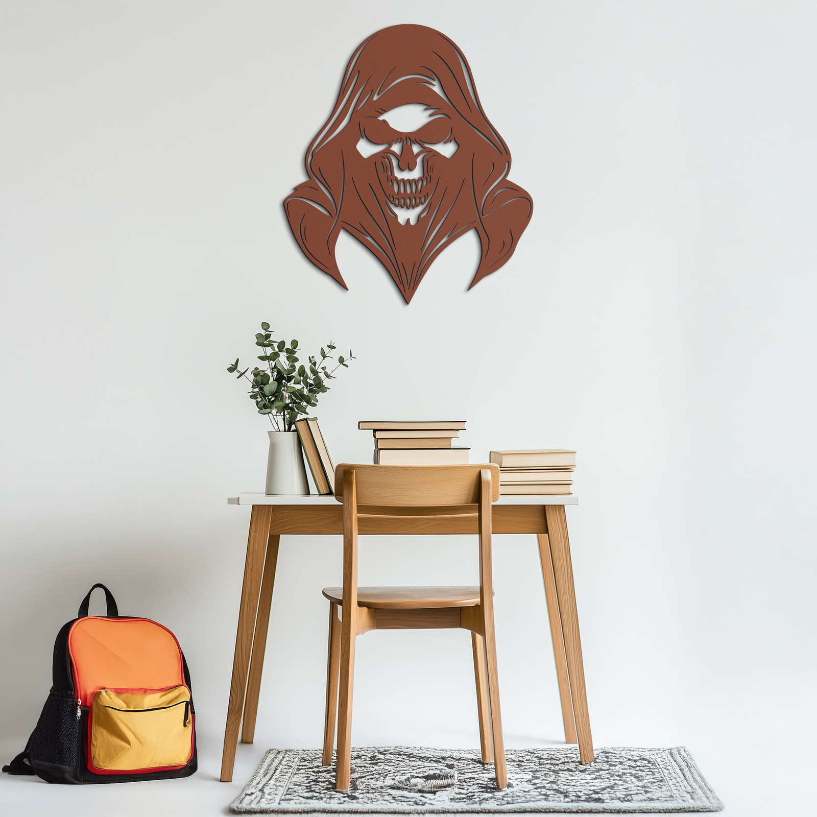 Grim Reaper Hooded Skull Metal Wall Art – Dark Gothic Horror Silhouette Design- KAF637