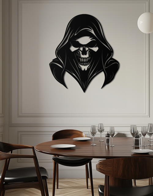 Load image into Gallery viewer, Grim Reaper Hooded Skull Metal Wall Art – Dark Gothic Horror Silhouette Design- KAF637