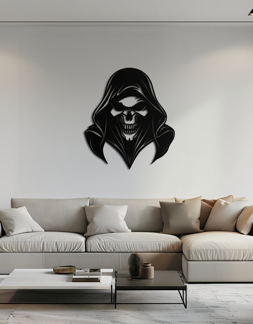 Load image into Gallery viewer, Grim Reaper Hooded Skull Metal Wall Art – Dark Gothic Horror Silhouette Design- KAF637