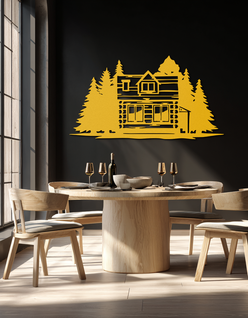 Load image into Gallery viewer, Mountain Log Cabin Metal Wall Art – Nature Inspired Outdoor Wall Decor for Home & Lodge- KAF640