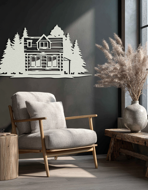 Load image into Gallery viewer, Mountain Log Cabin Metal Wall Art – Nature Inspired Outdoor Wall Decor for Home & Lodge- KAF640