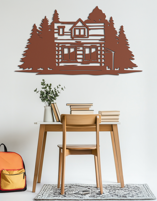 Load image into Gallery viewer, Mountain Log Cabin Metal Wall Art – Nature Inspired Outdoor Wall Decor for Home & Lodge- KAF640