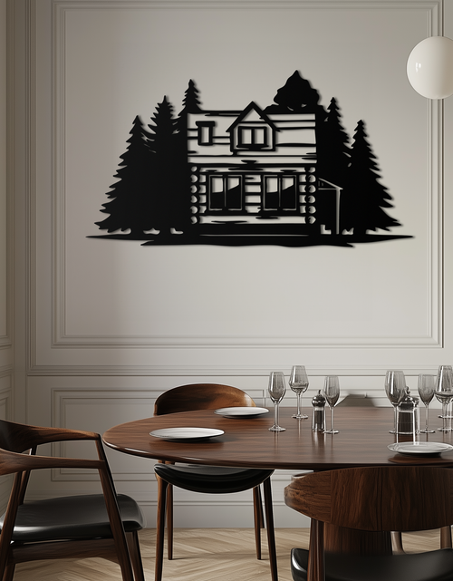 Load image into Gallery viewer, Mountain Log Cabin Metal Wall Art – Nature Inspired Outdoor Wall Decor for Home & Lodge- KAF640
