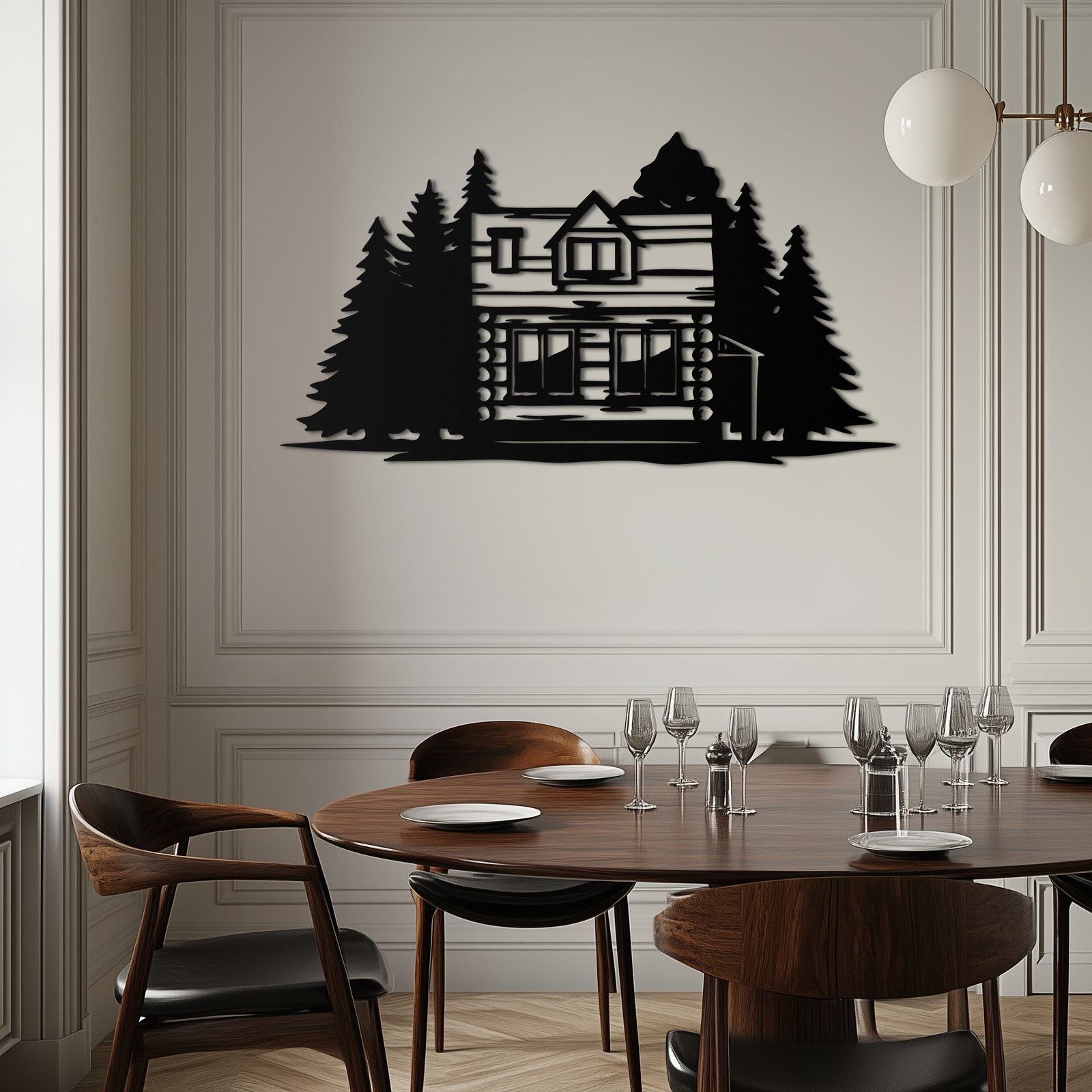 Mountain Log Cabin Metal Wall Art – Nature Inspired Outdoor Wall Decor for Home & Lodge- KAF640