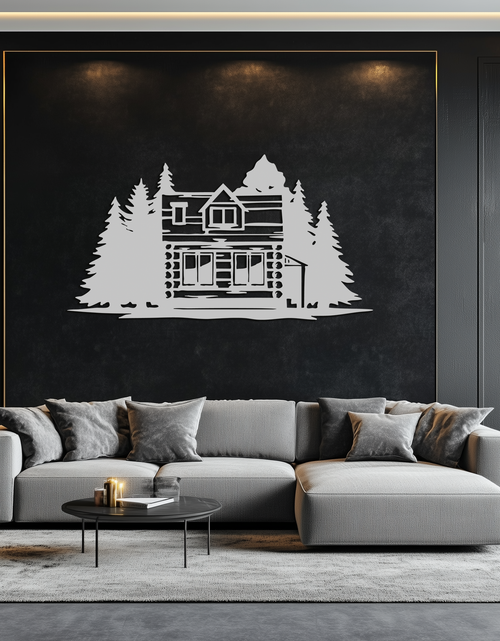 Load image into Gallery viewer, Mountain Log Cabin Metal Wall Art – Nature Inspired Outdoor Wall Decor for Home & Lodge- KAF640