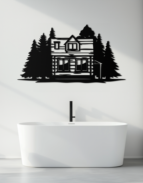 Load image into Gallery viewer, Mountain Log Cabin Metal Wall Art – Nature Inspired Outdoor Wall Decor for Home & Lodge- KAF640