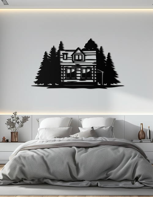 Load image into Gallery viewer, Mountain Log Cabin Metal Wall Art – Nature Inspired Outdoor Wall Decor for Home & Lodge- KAF640