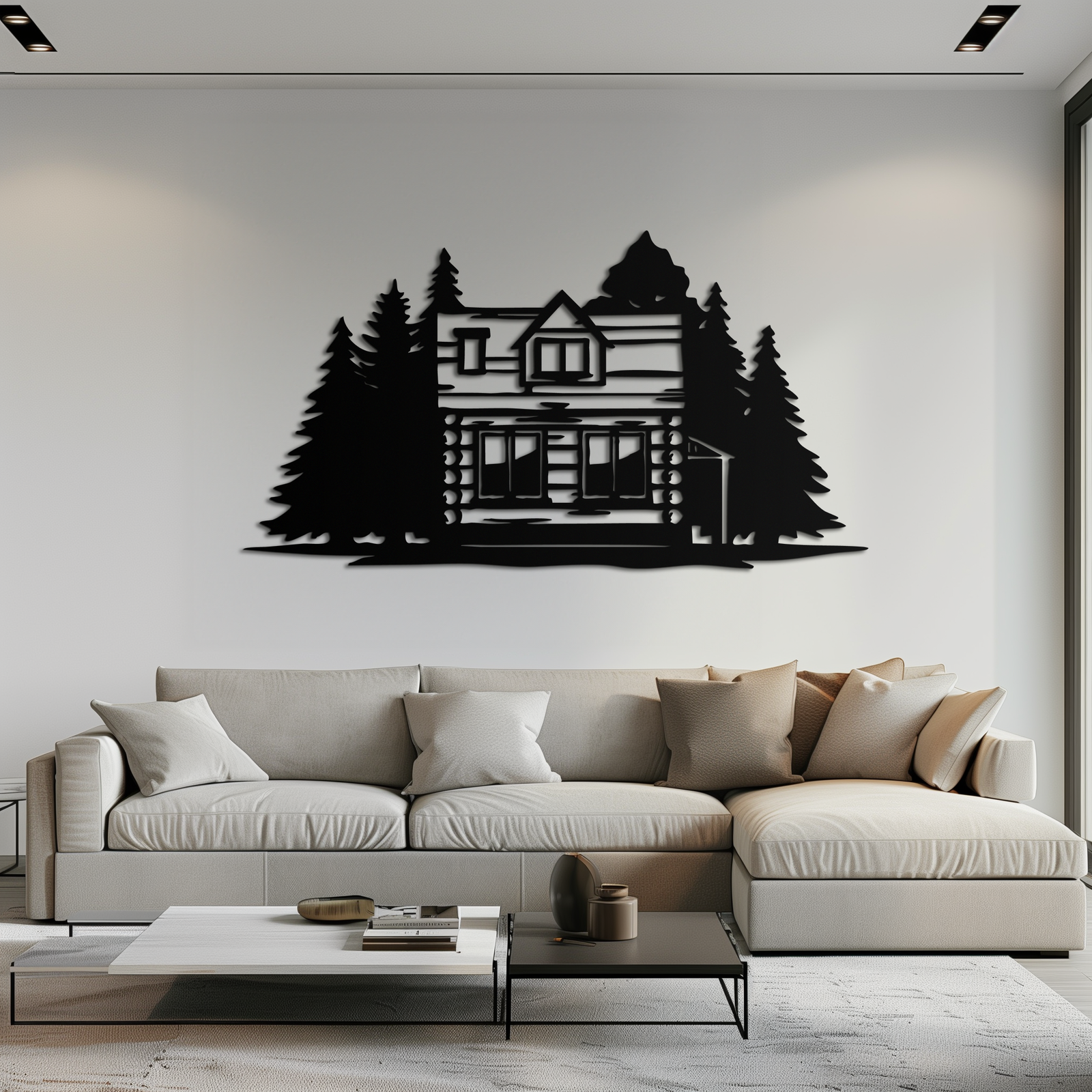 Mountain Log Cabin Metal Wall Art – Nature Inspired Outdoor Wall Decor for Home & Lodge- KAF640