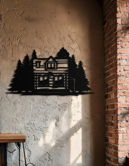 Load image into Gallery viewer, Mountain Log Cabin Metal Wall Art – Nature Inspired Outdoor Wall Decor for Home & Lodge- KAF640