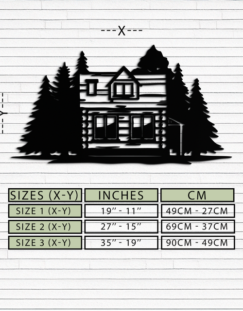Load image into Gallery viewer, Mountain Log Cabin Metal Wall Art – Nature Inspired Outdoor Wall Decor for Home & Lodge- KAF640
