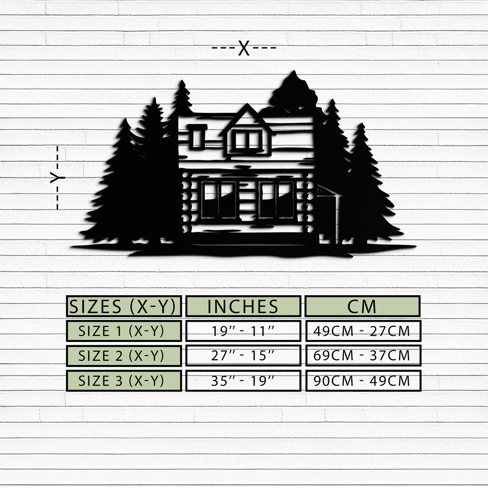 Mountain Log Cabin Metal Wall Art – Nature Inspired Outdoor Wall Decor for Home & Lodge- KAF640