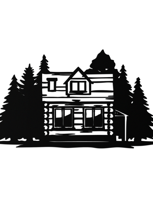 Load image into Gallery viewer, Mountain Log Cabin Metal Wall Art – Nature Inspired Outdoor Wall Decor for Home & Lodge- KAF640