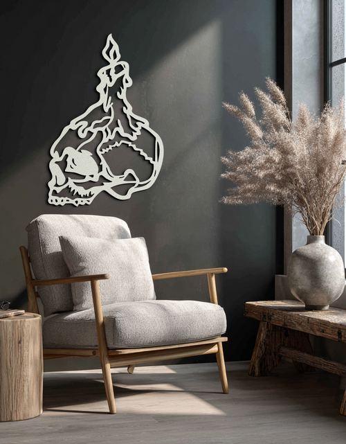 Load image into Gallery viewer, Candle on Skull Gothic Style Metal Wall Art – Dark Themed Home Decor - KAF643