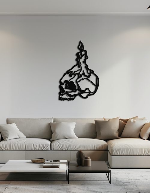 Load image into Gallery viewer, Candle on Skull Gothic Style Metal Wall Art – Dark Themed Home Decor - KAF643
