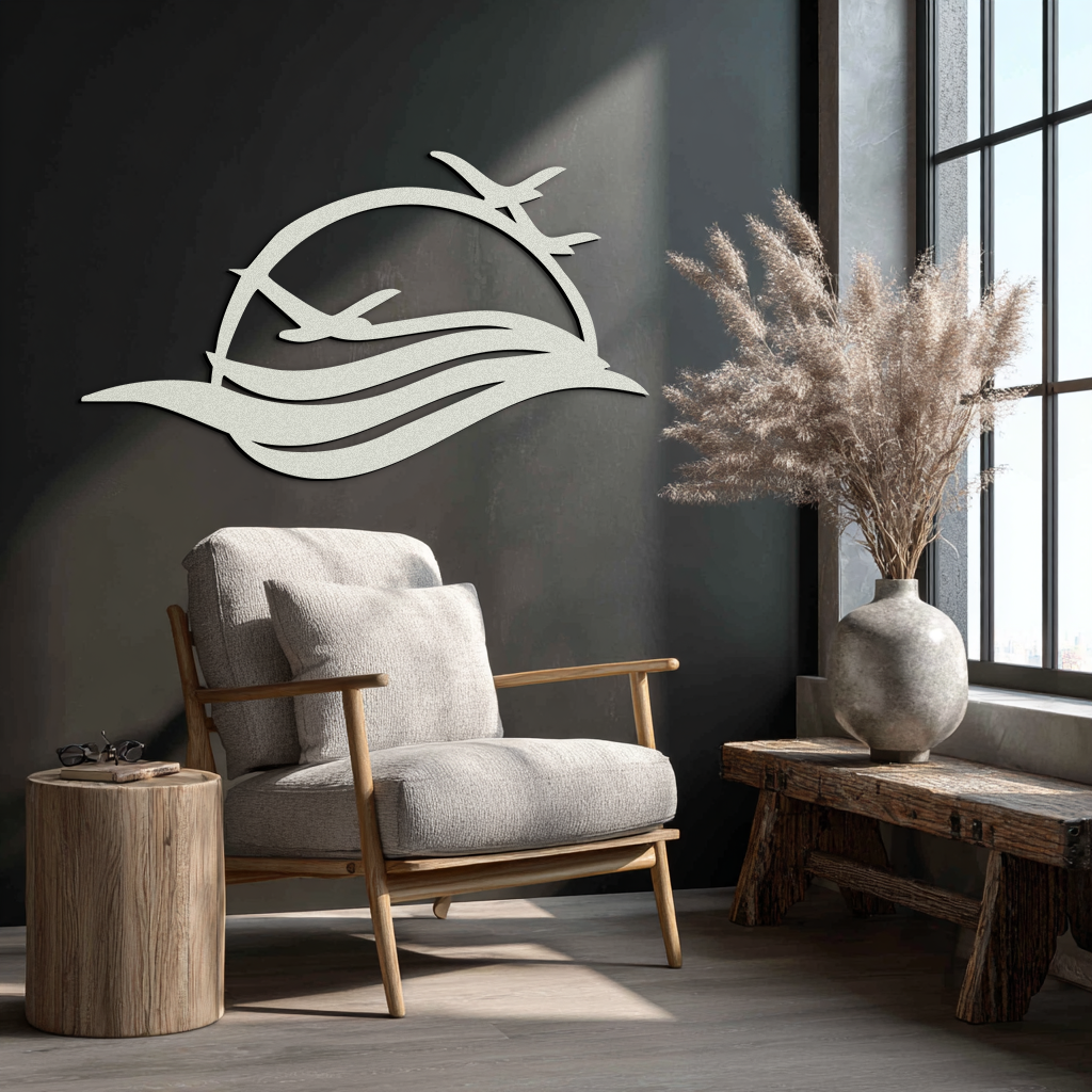 Flying Birds Over Sunset Metal Wall Art – Modern Nature-Inspired Silhouette Decor - KAF644