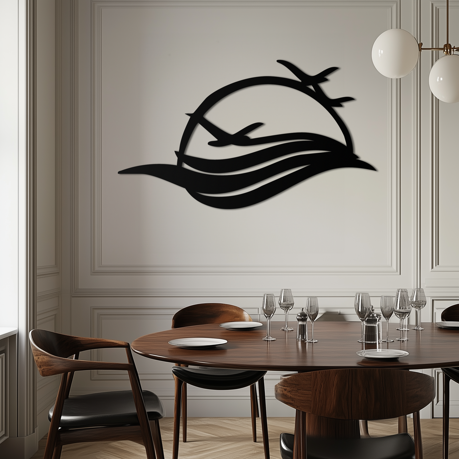 Flying Birds Over Sunset Metal Wall Art – Modern Nature-Inspired Silhouette Decor - KAF644