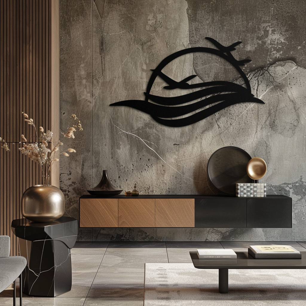 Flying Birds Over Sunset Metal Wall Art – Modern Nature-Inspired Silhouette Decor - KAF644