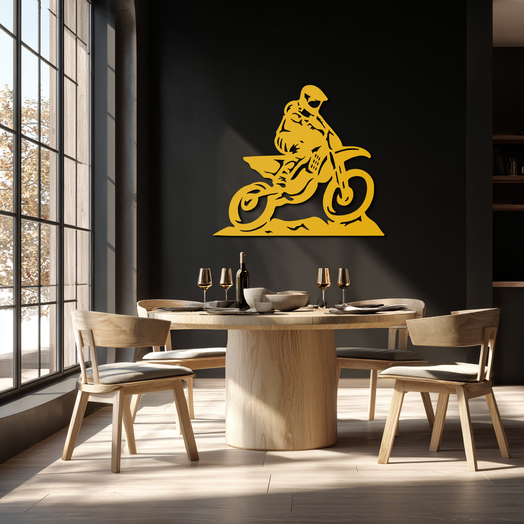 Dynamic Motocross Rider Metal Wall Art – Off-Road Motorcycle Silhouette Decor - KAF645