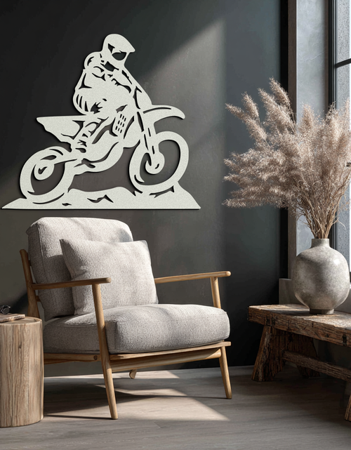Load image into Gallery viewer, Dynamic Motocross Rider Metal Wall Art – Off-Road Motorcycle Silhouette Decor - KAF645