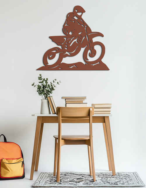 Load image into Gallery viewer, Dynamic Motocross Rider Metal Wall Art – Off-Road Motorcycle Silhouette Decor - KAF645