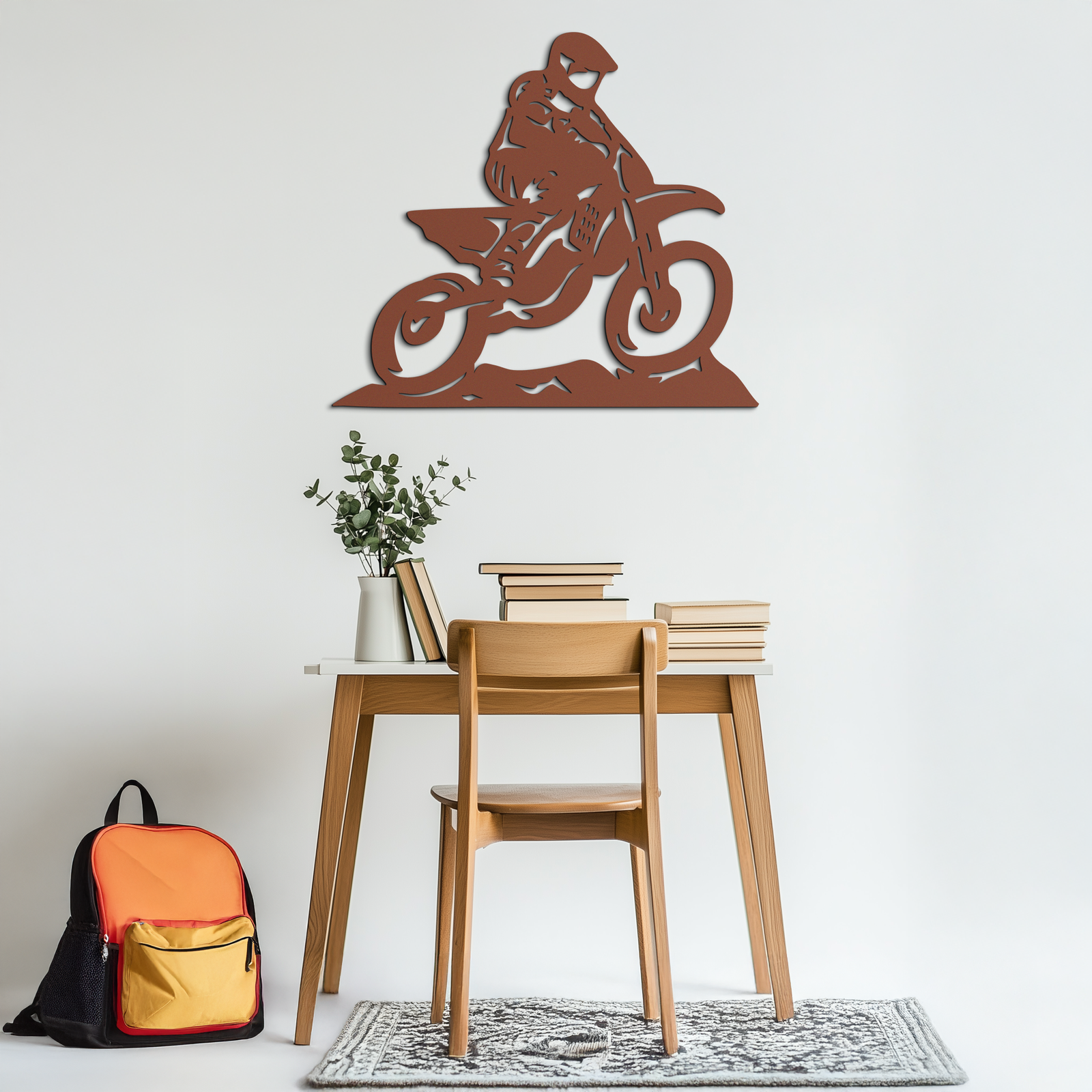 Dynamic Motocross Rider Metal Wall Art – Off-Road Motorcycle Silhouette Decor - KAF645