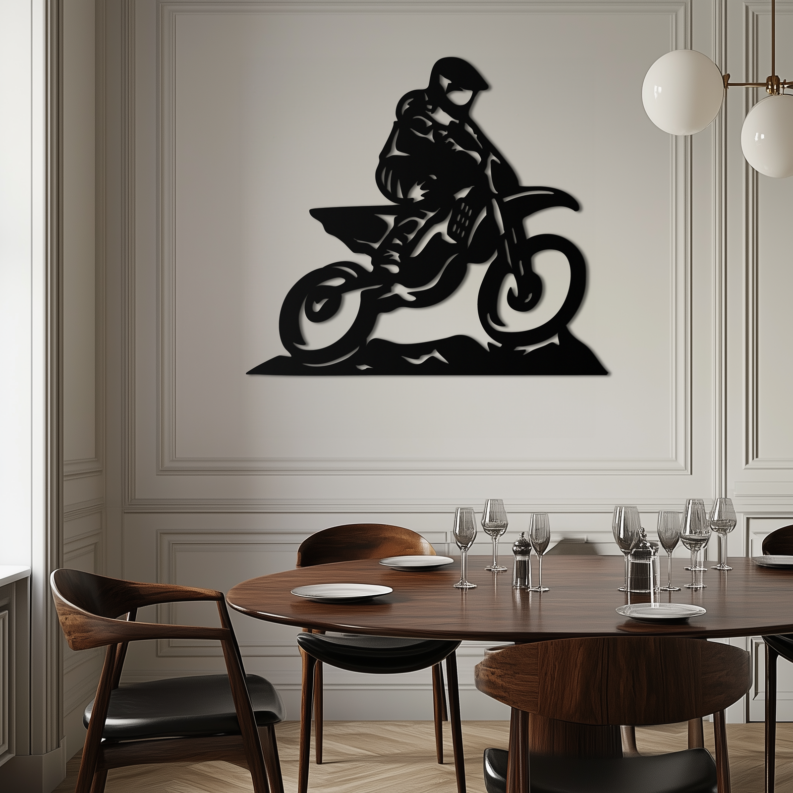 Dynamic Motocross Rider Metal Wall Art – Off-Road Motorcycle Silhouette Decor - KAF645