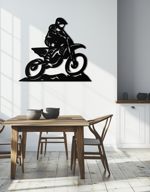 Load image into Gallery viewer, Dynamic Motocross Rider Metal Wall Art – Off-Road Motorcycle Silhouette Decor - KAF645