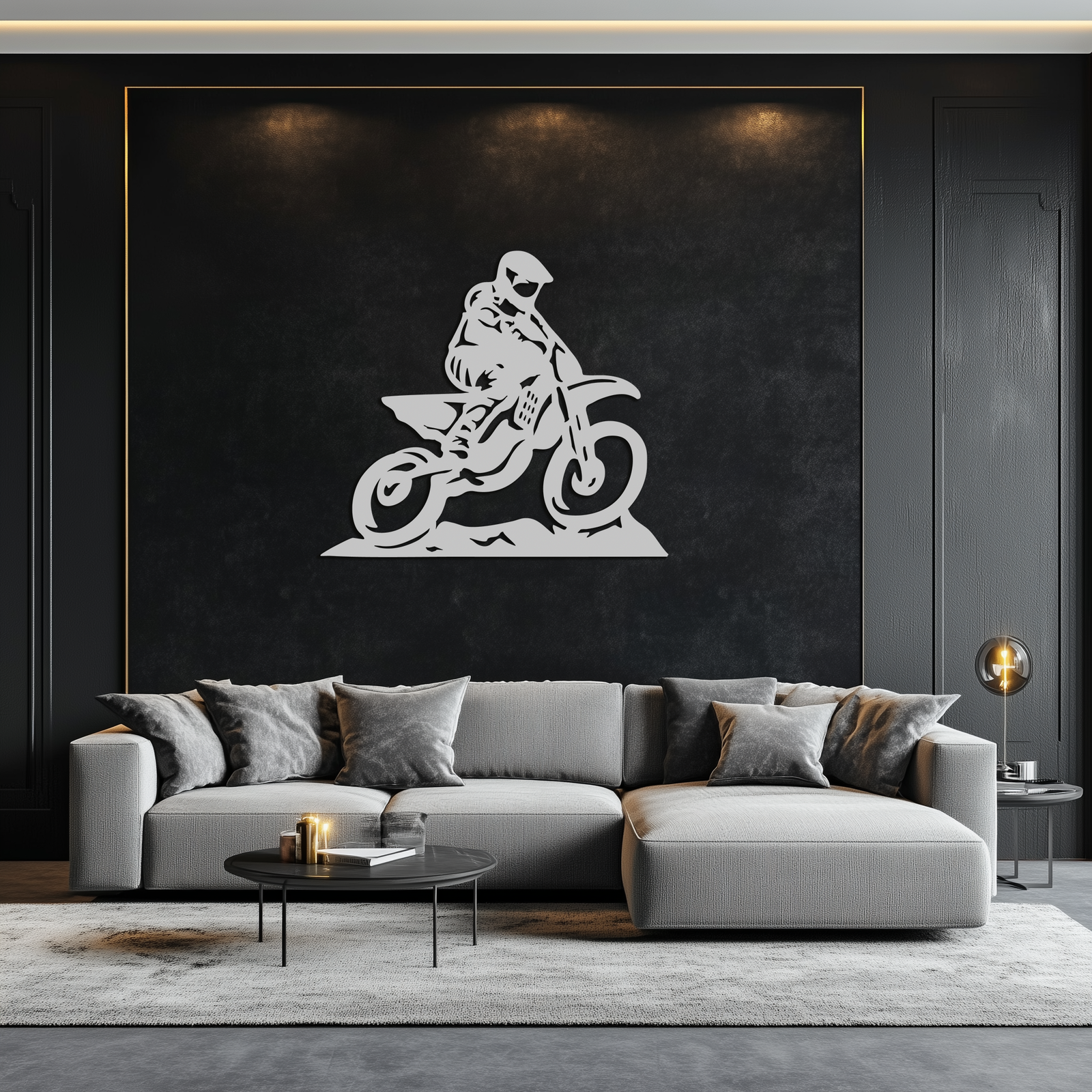 Dynamic Motocross Rider Metal Wall Art – Off-Road Motorcycle Silhouette Decor - KAF645