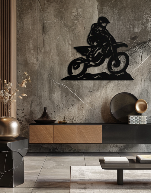 Load image into Gallery viewer, Dynamic Motocross Rider Metal Wall Art – Off-Road Motorcycle Silhouette Decor - KAF645