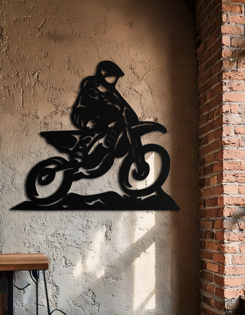 Load image into Gallery viewer, Dynamic Motocross Rider Metal Wall Art – Off-Road Motorcycle Silhouette Decor - KAF645