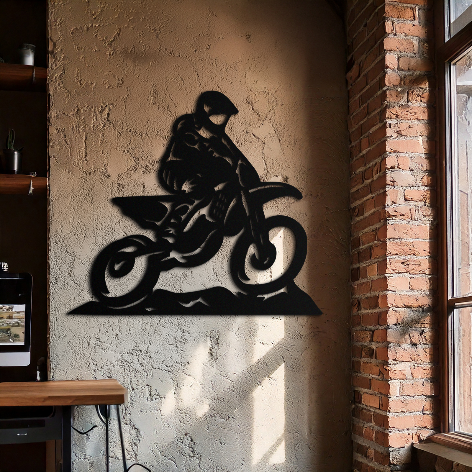 Dynamic Motocross Rider Metal Wall Art – Off-Road Motorcycle Silhouette Decor - KAF645