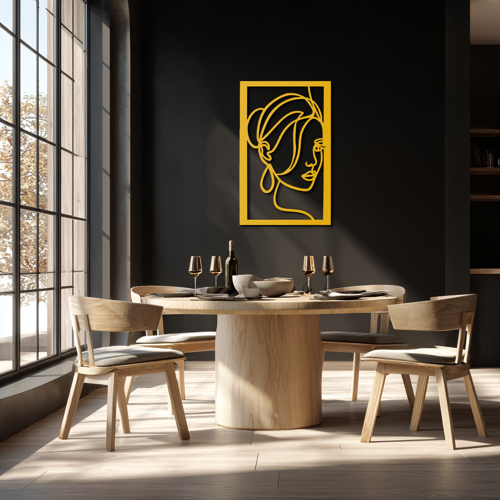 Woman Portrait Line Art Metal Wall Decor – Minimalist Modern Face Silhouette- KAF649
