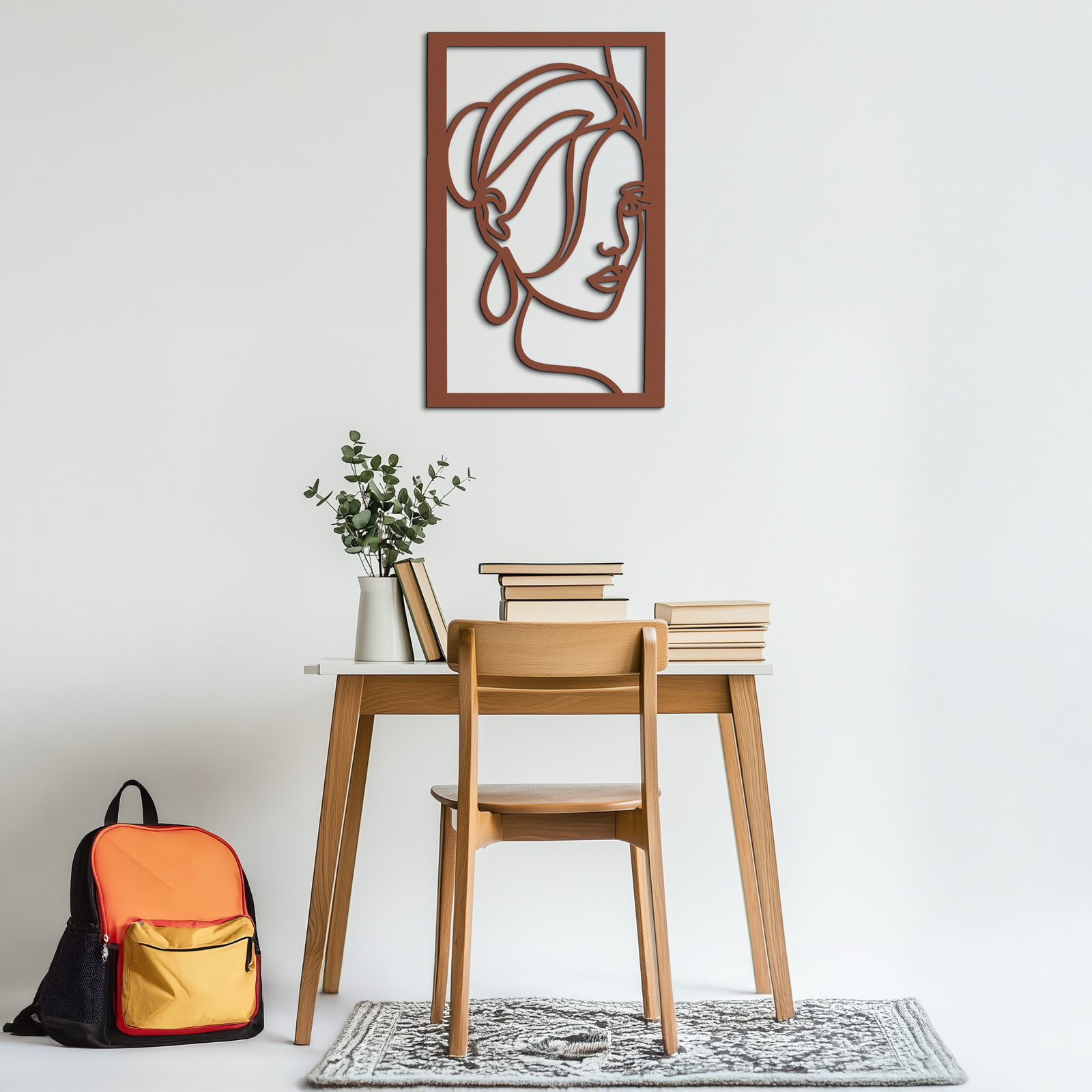 Woman Portrait Line Art Metal Wall Decor – Minimalist Modern Face Silhouette- KAF649