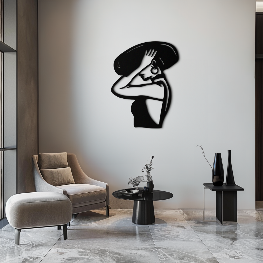 Elegant Woman with Hat Metal Wall Art – Fashion-Inspired Silhouette Décor- KAF651