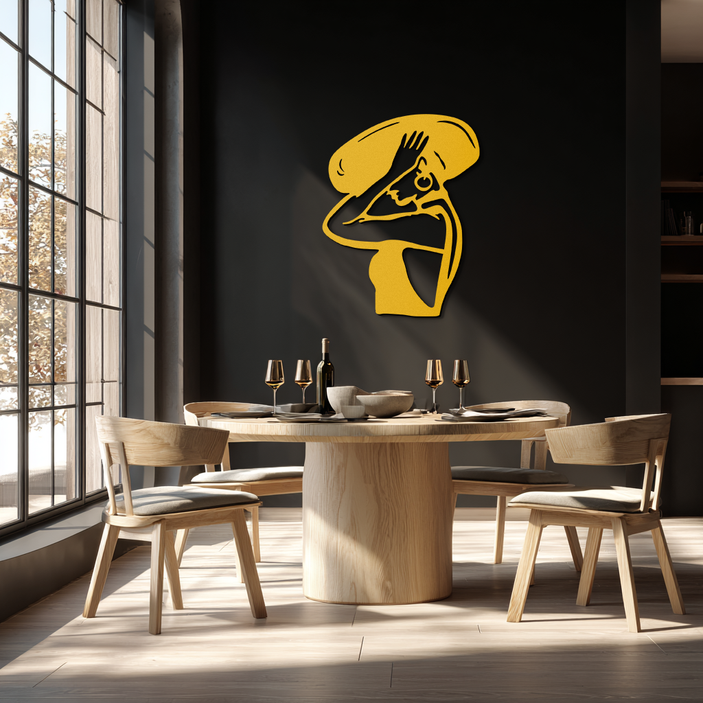 Elegant Woman with Hat Metal Wall Art – Fashion-Inspired Silhouette Décor- KAF651