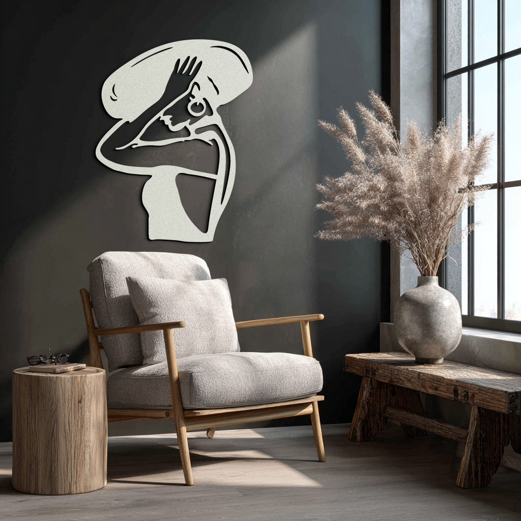 Elegant Woman with Hat Metal Wall Art – Fashion-Inspired Silhouette Décor- KAF651