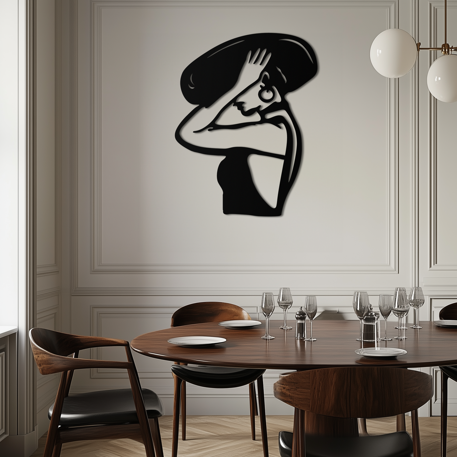 Elegant Woman with Hat Metal Wall Art – Fashion-Inspired Silhouette Décor- KAF651