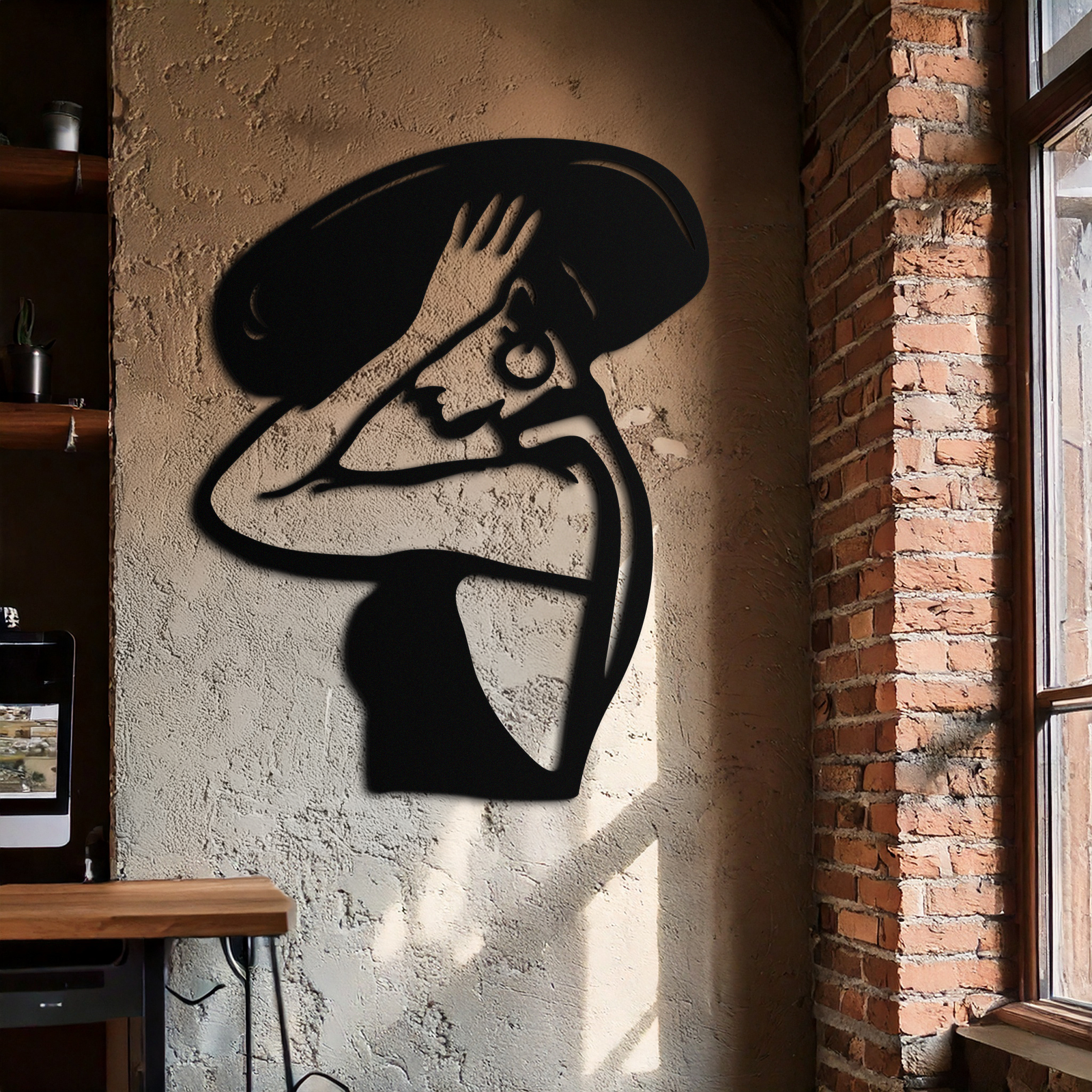 Elegant Woman with Hat Metal Wall Art – Fashion-Inspired Silhouette Décor- KAF651