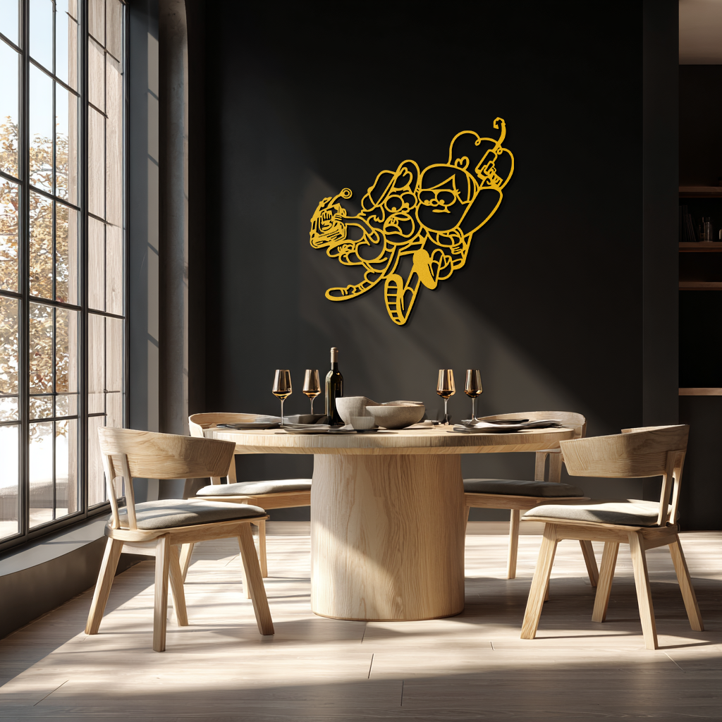Mabel & Dipper Pines Metal Wall Art – Gravity Falls-Inspired Silhouette for Fans- KAF661
