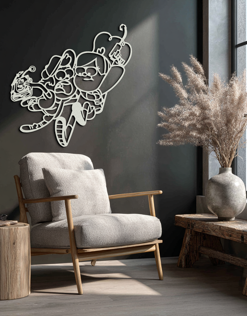 Load image into Gallery viewer, Mabel & Dipper Pines Metal Wall Art – Gravity Falls-Inspired Silhouette for Fans- KAF661