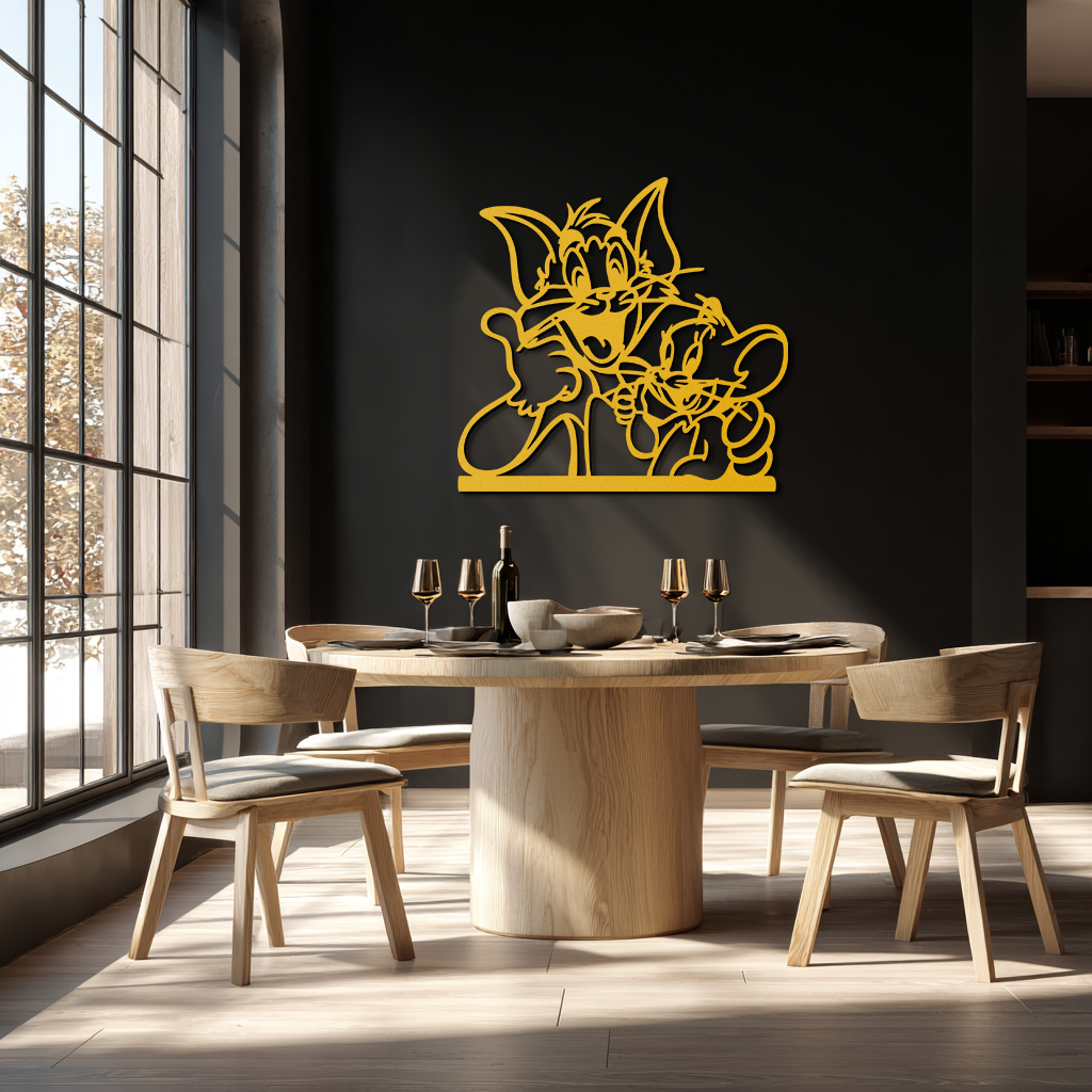 Tom and Jerry Metal Wall Art – Classic Cartoon Duo Silhouette for Fans- KAF665