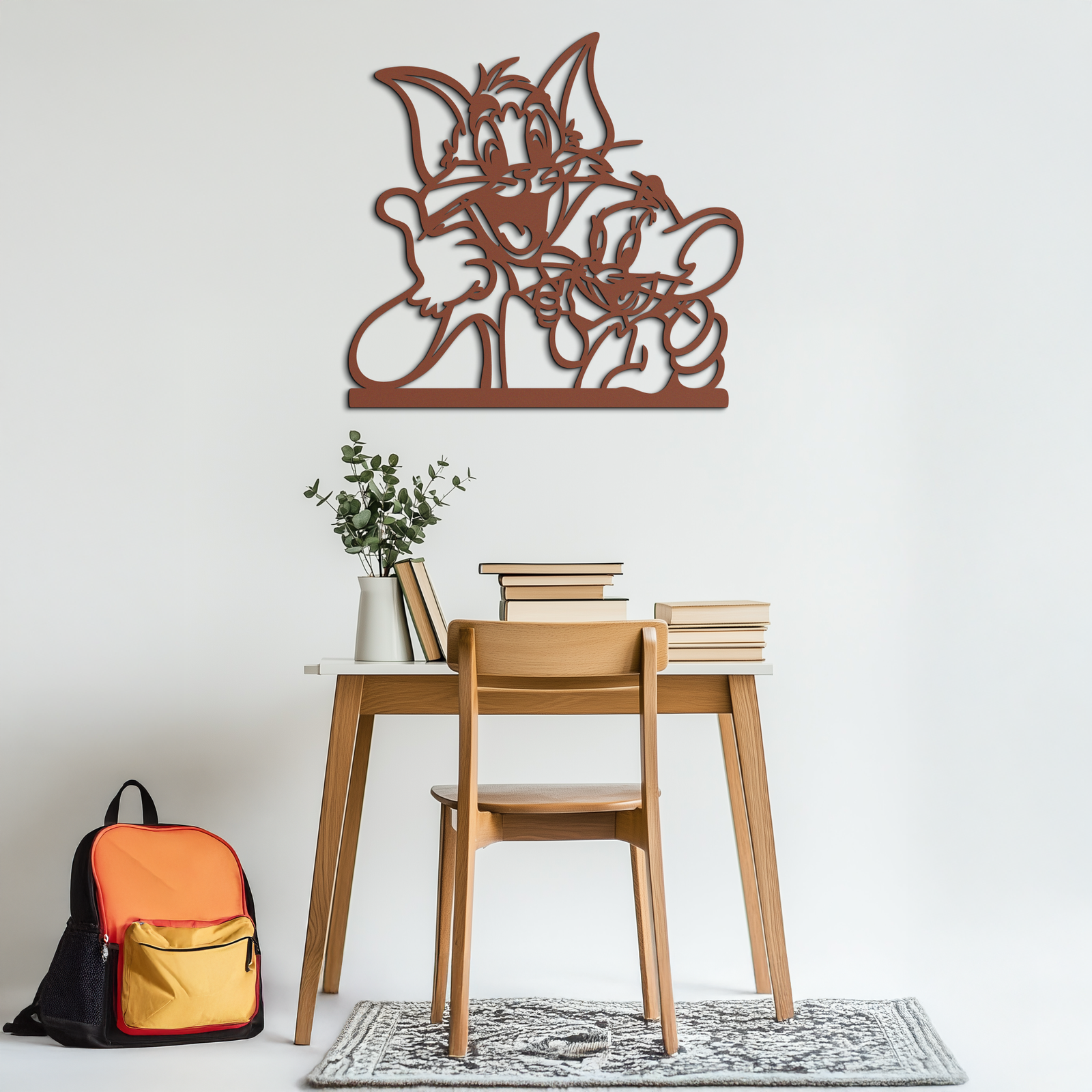 Tom and Jerry Metal Wall Art – Classic Cartoon Duo Silhouette for Fans- KAF665
