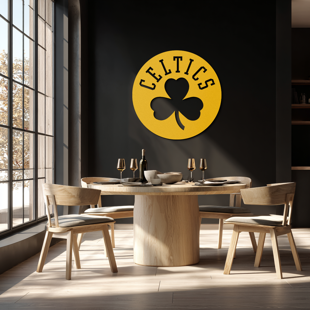 Celtics Shamrock Emblem Metal Wall Art – Bold Round Sports Decor for Fans- KAF671