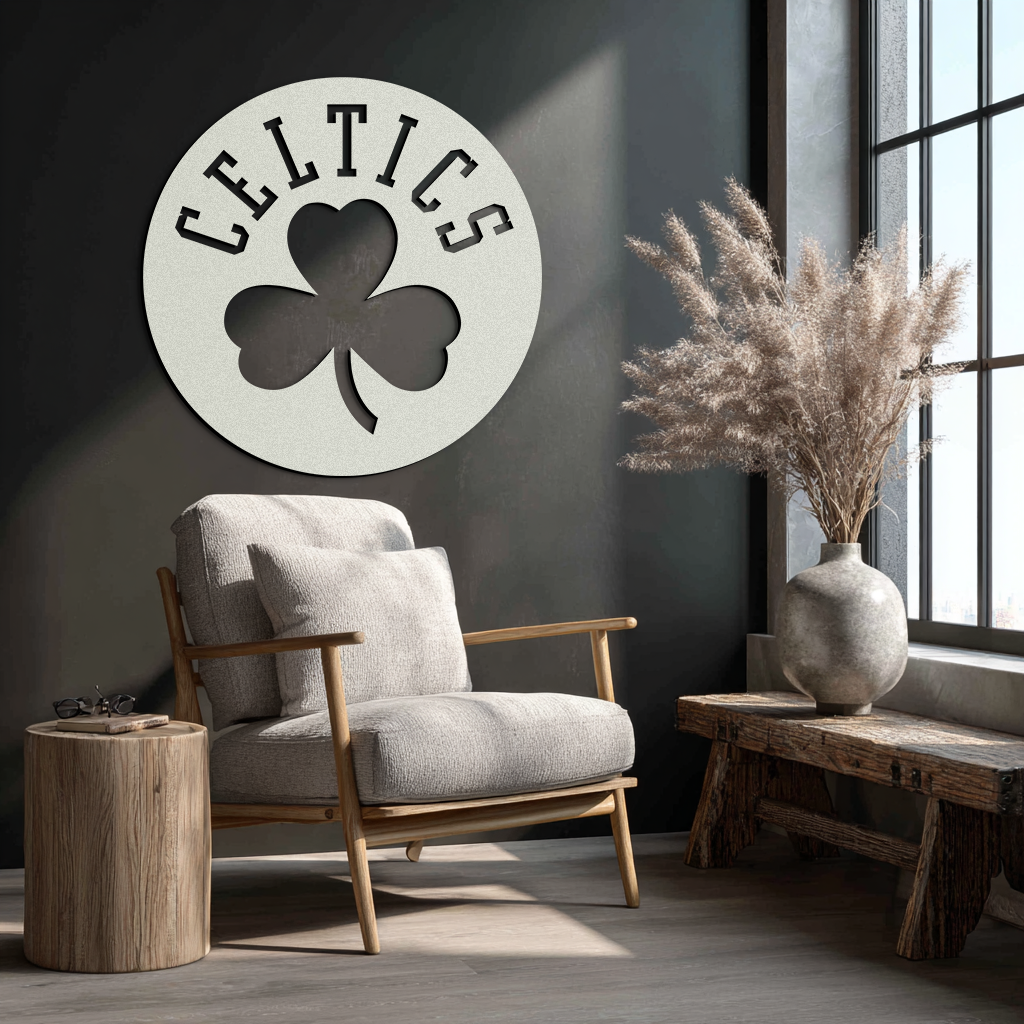 Celtics Shamrock Emblem Metal Wall Art – Bold Round Sports Decor for Fans- KAF671