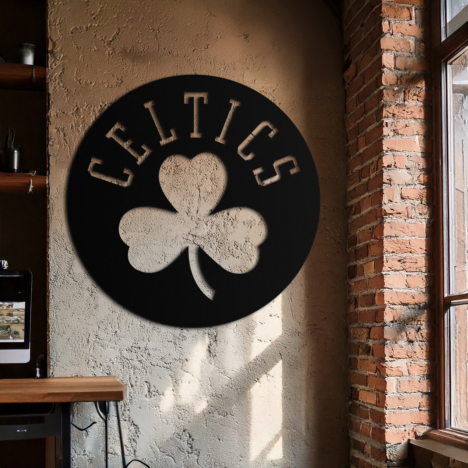 Celtics Shamrock Emblem Metal Wall Art – Bold Round Sports Decor for Fans- KAF671