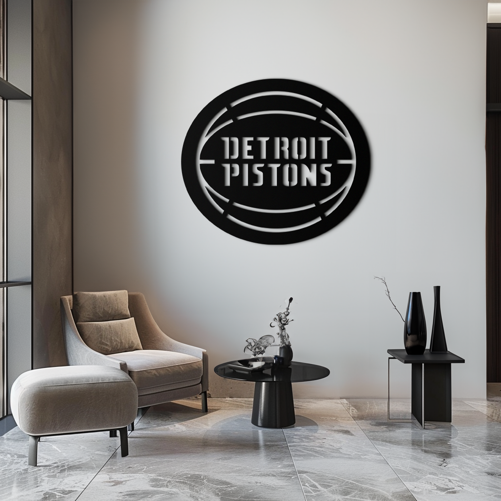 Detroit Pistons Metal Wall Art – Bold Basketball Logo Design for Sports Enthusiasts- KAF673