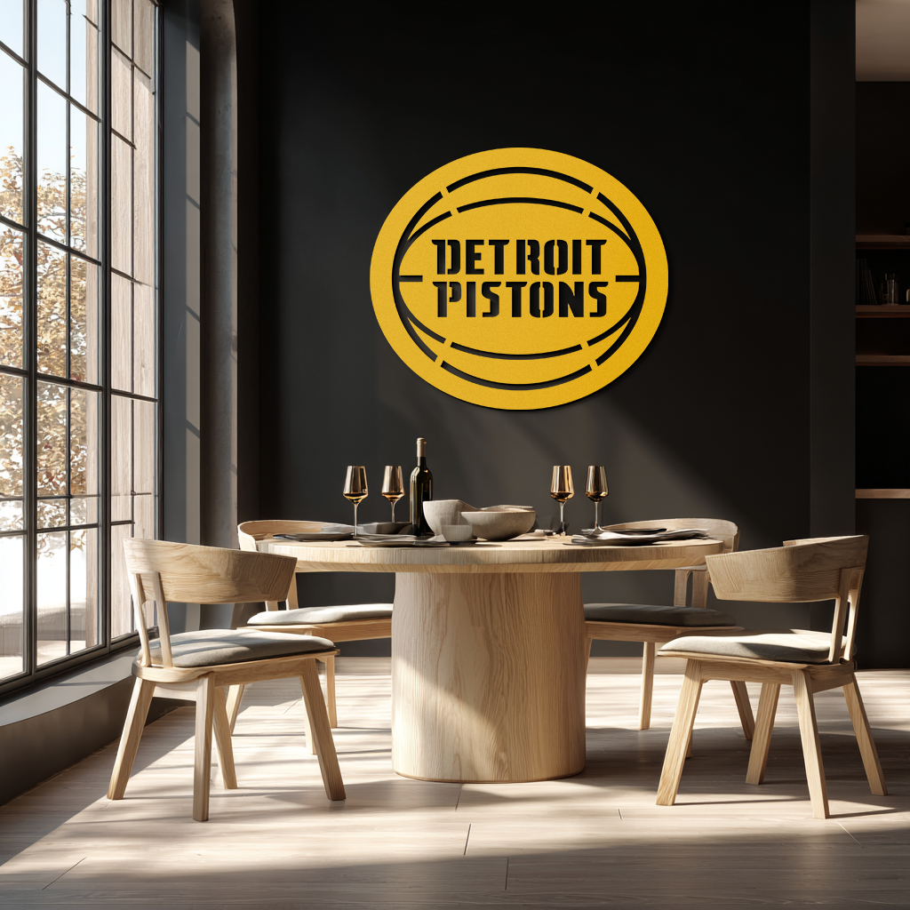 Detroit Pistons Metal Wall Art – Bold Basketball Logo Design for Sports Enthusiasts- KAF673