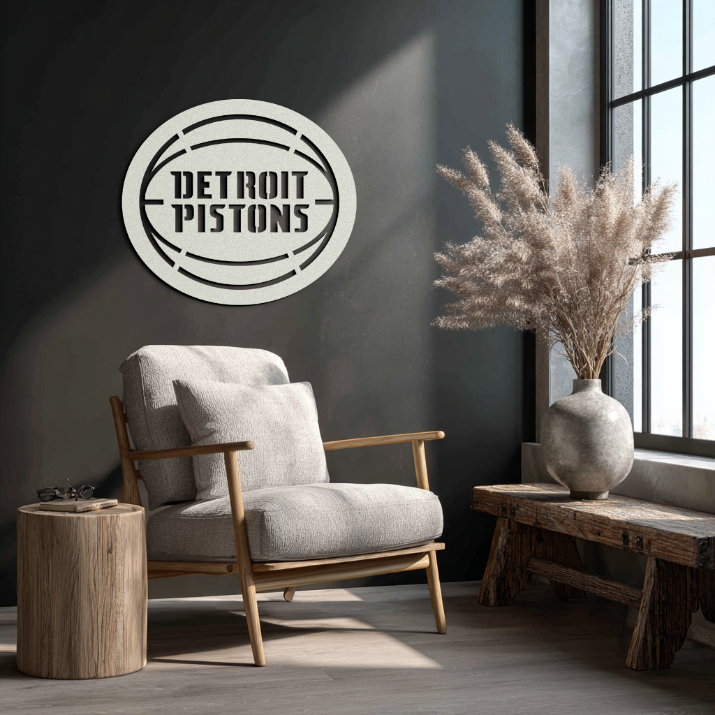 Detroit Pistons Metal Wall Art – Bold Basketball Logo Design for Sports Enthusiasts- KAF673