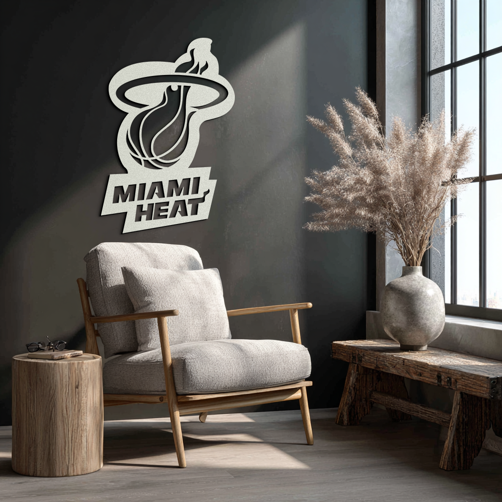 Miami Heat Basketball Logo Metal Wall Art – Sports-Inspired Modern Home Decor- KAF675